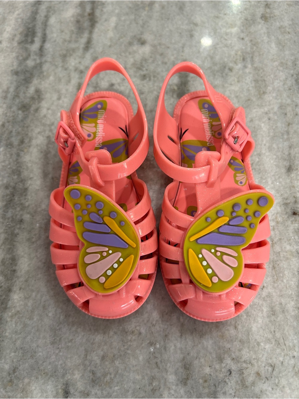 Mini Melissa Pink Butterfly Jelly Sandals Size 10